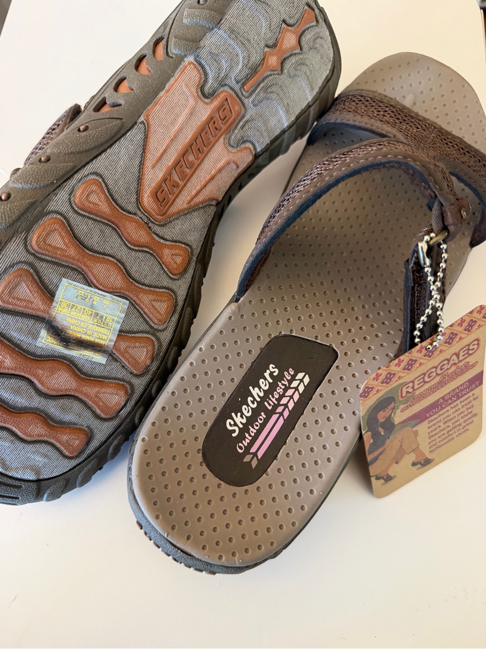 Skechers Brown and Gray Reggae Slide Sandals
